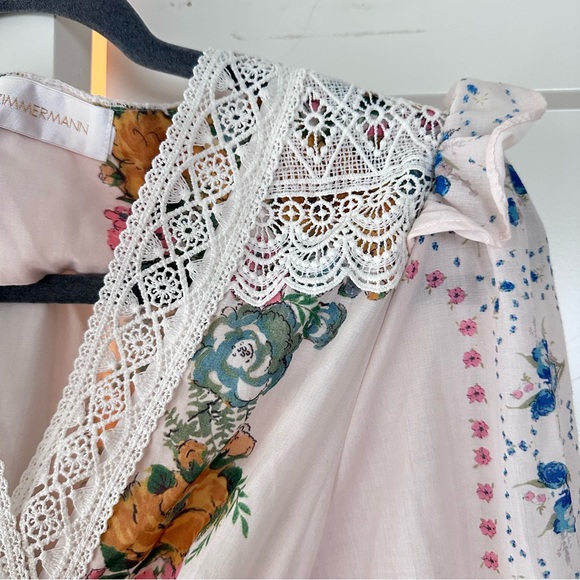 Zimmermann Dress Women Clover Patched Wrap Mini Floral Boho cottage core - Picture 3 of 13